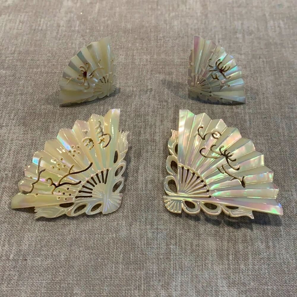 Vintage Mother of Pearl Set of earrings and Scatter Pins (2) in Sterling Silver